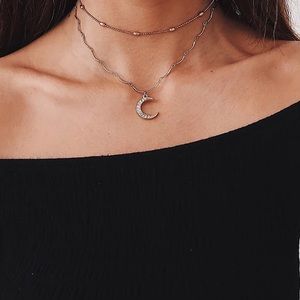 🛍Ⓝⓔⓦ⚡️ SILVER Sparkling Moon Layered Choker